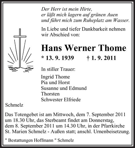 Traueranzeigen Von Hans Werner Thome Saarbruecker Zeitung Trauer De