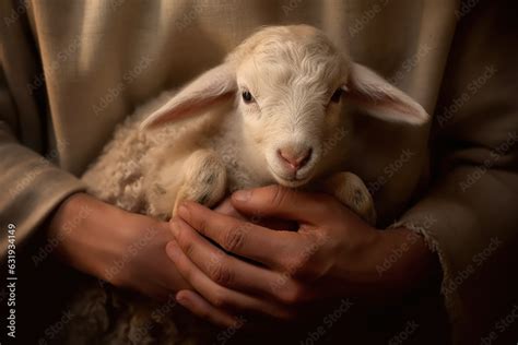 The Hands Of Jesus Christ Gently Holding A Lamb Conceptual Image