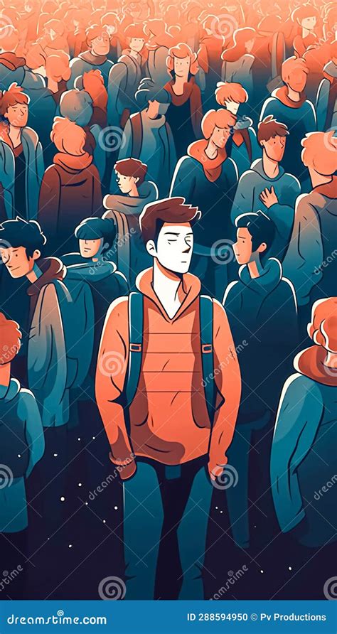 Sad Young Man In A Crowd Of People Generative Ai Stock Photo Image