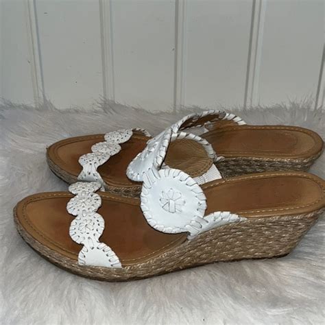 Jack Rogers Shoes Jack Rogers White Leather Shelby Medallion Espadrille Wedge Sandal Size 75