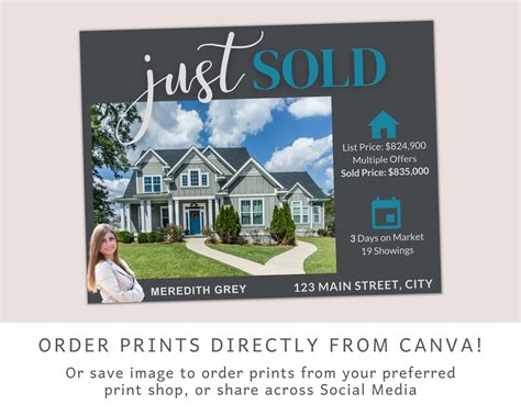 Just Sold Real Estate Postcard Canva Template For Realtors And Etsy