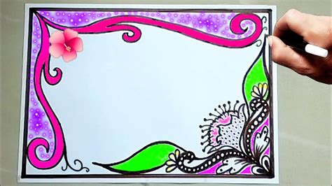 Chart Paper Decoration Ideas Border And Frame Design On Paper Drawing Side Floral Draw Youtube