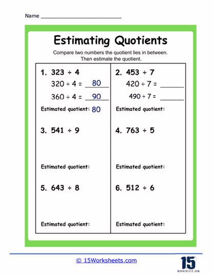 Estimating Quotients Worksheets 15 Worksheets Library