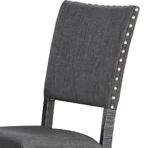 Fabric Upholstered Dining Chair With Nailhead Trim Set Of 2 Dark Gray