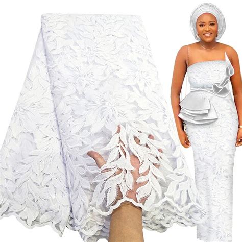 Bestway Elegant White African Lace Fabric 5 Yards High Quality Nigerian