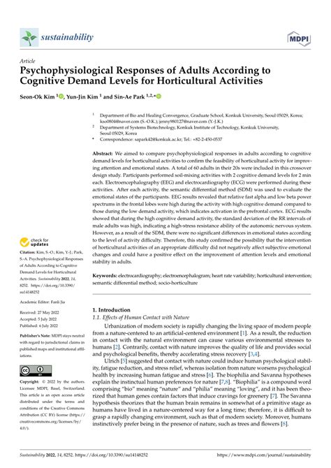 PDF Psychophysiological Responses Of Adults According To Cognitive