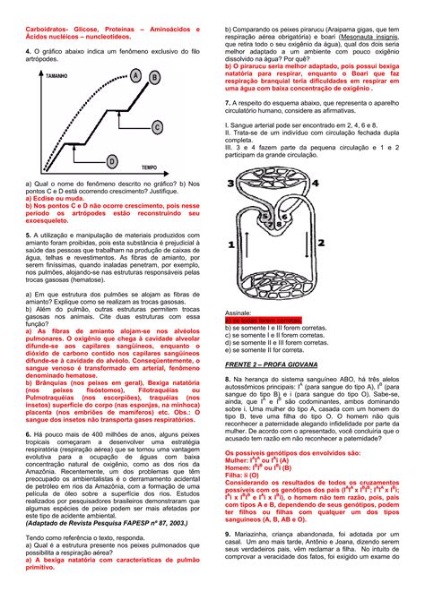 Lista De Exerc Cios Bio Frente E Bim Profs James E Giovana