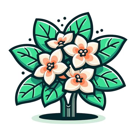 Un Dibujo De Una Planta Con Flores Rosas Y Hojas Verdes Vector Premium