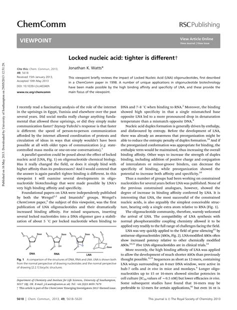 (PDF) Locked nucleic acid: Tighter is different