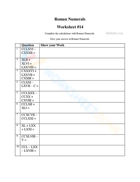 Roman Numeral 10 Q's Per Sheet 7 Worksheet