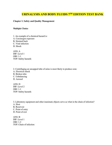 Solution Urinalysis And Body Fluids Th Edition Test Bank Latest