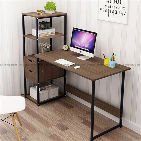 Computer Office Study Table Wood And Metal Computer Desk With Shelf And