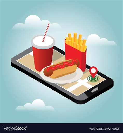 Isometric City Winter Fast Food Delivering Vector Image