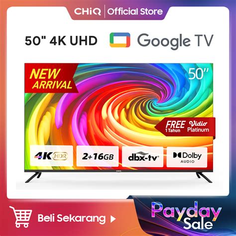 Jual Google TVCHiQ 50 Inch Smart TV 4K UHD HDR10 DBX Dolby Audio