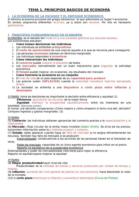 Tema 1 Principios Basicos De EconomÍa La EconomÍa De La Escasez