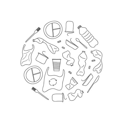 Hand Drawn Plastic Trash In Circle Recycle Crumpled Circle Vector