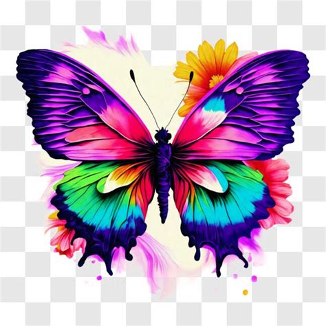 Baixe Borboleta Colorida Em Flores E Folhas PNG Creative Fabrica