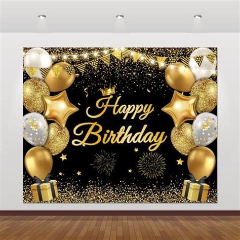 Chloroplastid 10x8ft Happy Birthday Backdrop Banner For Men Women Boys Girls Black