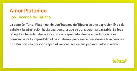 Significado De La Canción Amor Platonico Los Tucanes De Tijuana