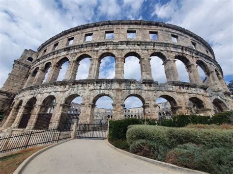 Closeup of the Pula Arena in Croatia Stock Image - Image of ...