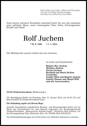 Traueranzeigen Von Rolf Juchem Rz Trauer De