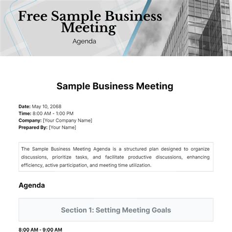 Free Sample Business Meeting Agenda Template Edit Online And Download