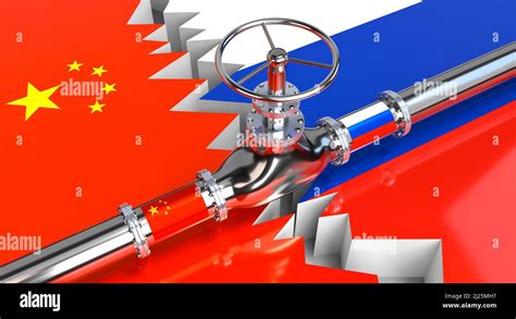 Gas Pipeline Flags Of China And Russia D Illustration Stock Photo