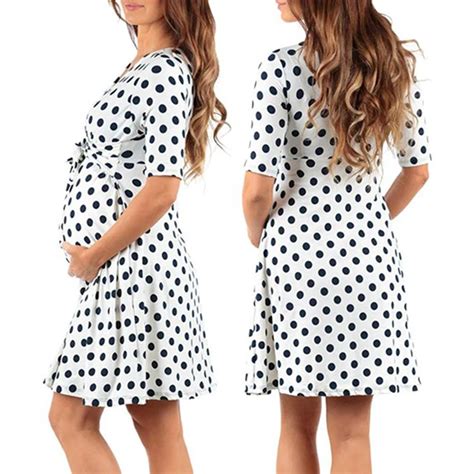 Dresses Womens Sexy Maternity V Neck Lacing Polka Dot Print Loose Fit Pregnancy Dress In