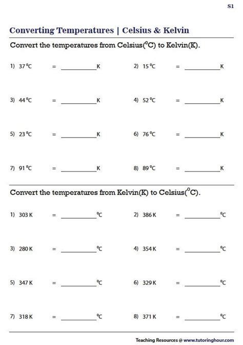 Convert Between Celsius And Kelvin Worksheets