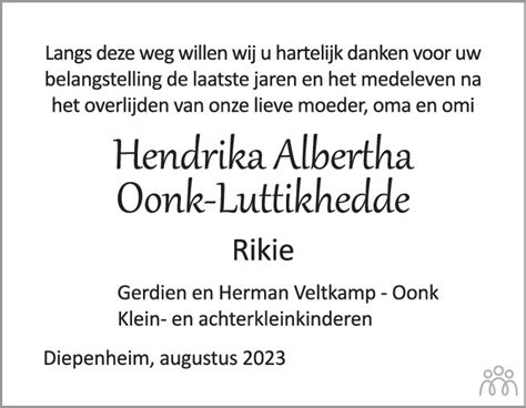 Rikie Hendrika Albertha Oonk Luttikhedde 18 07 2023