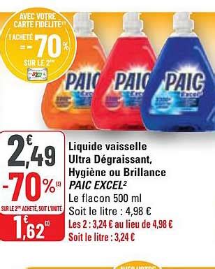 Promo Liquide Vaisselle Ultra D Graissant Hygi Ne Ou Brillance Paic