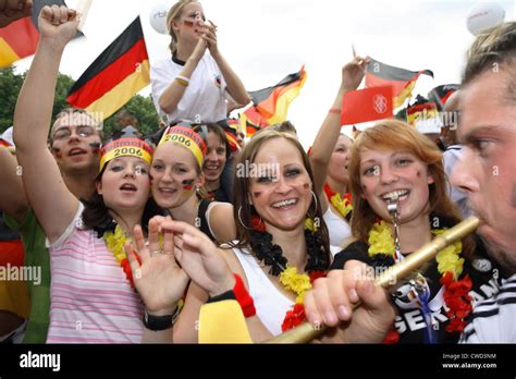 Berlin Football Fans World Cup 2006 Girls And Germany Flags Stock