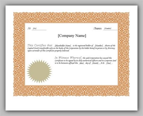 Template Of Share Certificate Toptemplate My Id