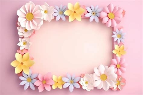 A Pink And Yellow Floral Frame With A White And Pink Flowers Premium