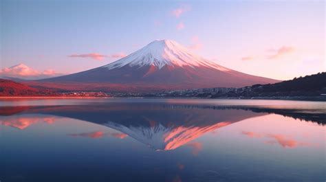 Landscape Of Mountain Fuji Or Fujisan With Reflection On Shoji Lake