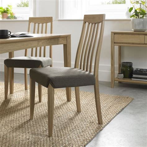 Bergen Oak Slat Back Dining Chair Fabric Seat Oak Furniture Uk