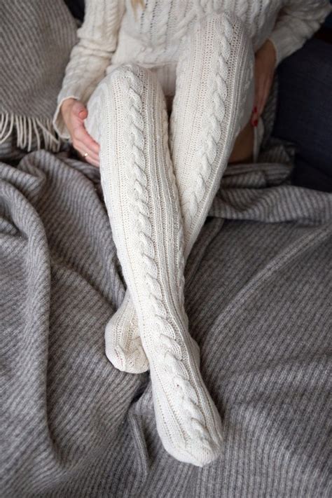 Over Knee Long Merino Wool Hand Knitted Socks Natural Wool Etsy In