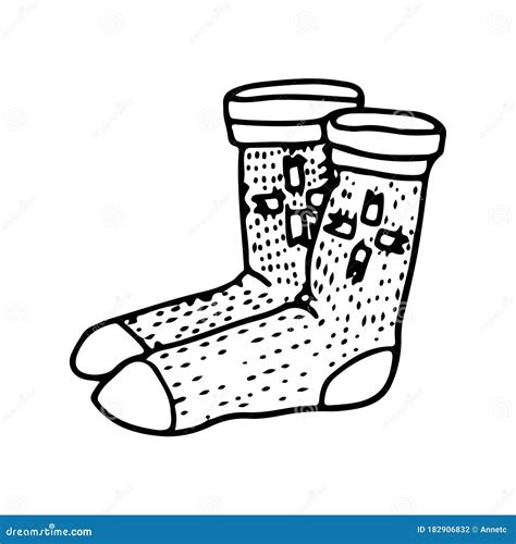 Outline Doodle Cute Cozy Socks Vector Illustration For Cards Print