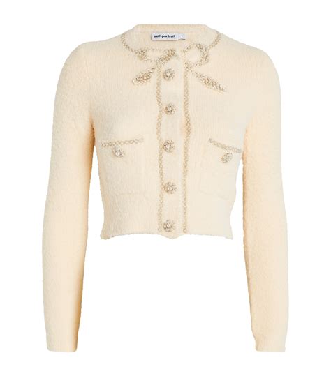 Womens Self Portrait Ivory Embellished Bow Cardigan Harrods US