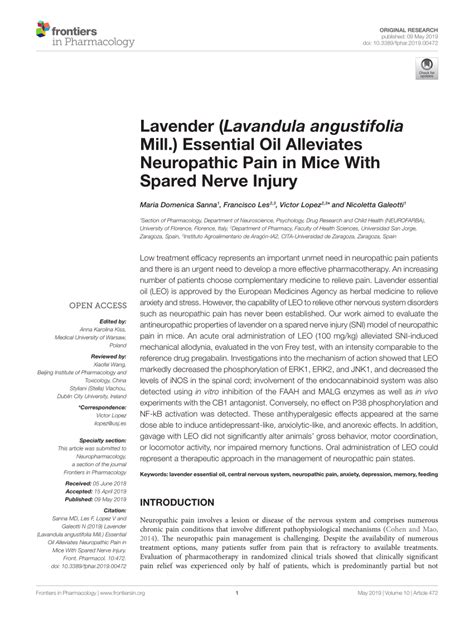 (PDF) Lavender (Lavandula angustifolia Mill.) Essential Oil Alleviates ...