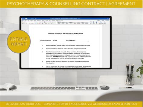 PSYCHOTHERAPY COUNSELLING Contract Agreement Template for Private