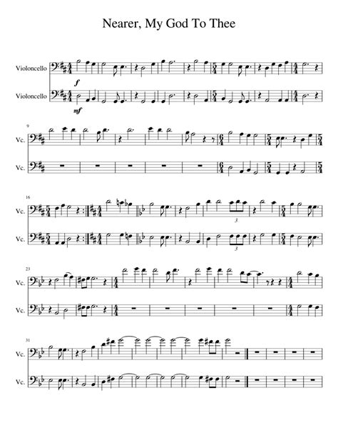 Nearer My God To Thee Sheet Music For Cello String Duet