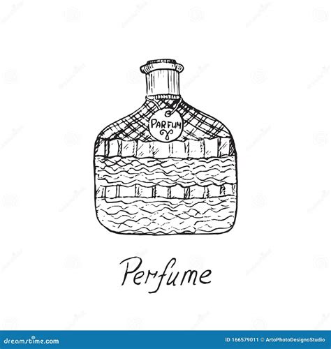 Perfume Vintage Bottle With Inscription Hand Drawn Doodle Sketch