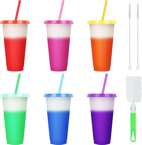 EASEVE Colour Changing Cups Tumblers With Lids Straws 6 Pack 24oz