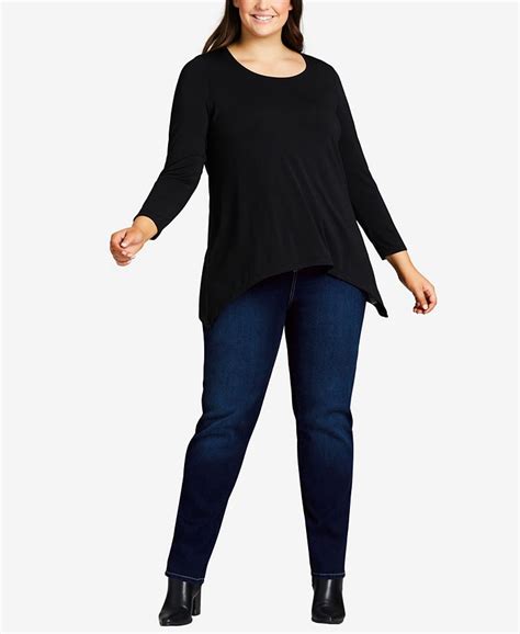 Avenue Plus Size Tall Butter Denim Dark Wash Straight Jeans Macys