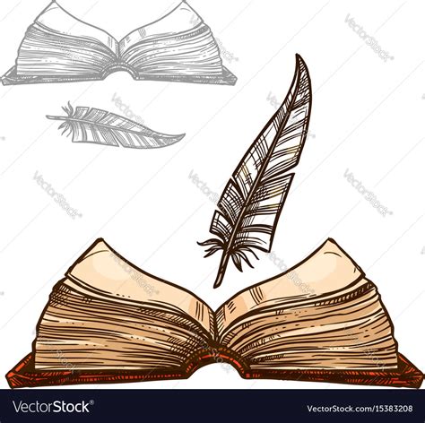 Old Notepad Book And Ink Feather Quill Pen Vector Image