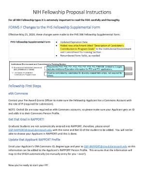 Fillable Online Forms F Changes To The Phs Fellowship Supplemental Form