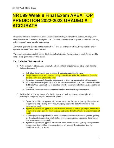 NR 599 Week 8 Final Exam APEA TOP PREDICTION 2022 2023 GRADED A