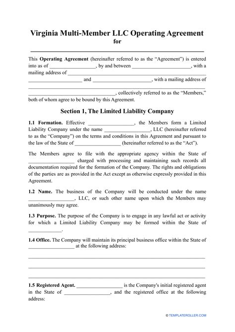 Virginia Multi Member Llc Operating Agreement Template Fill Out Sign