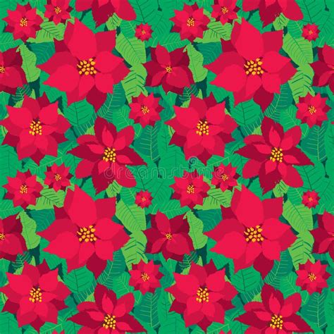 Vector Christmas Seamless Pattern Red Poinsettias Stock Vector